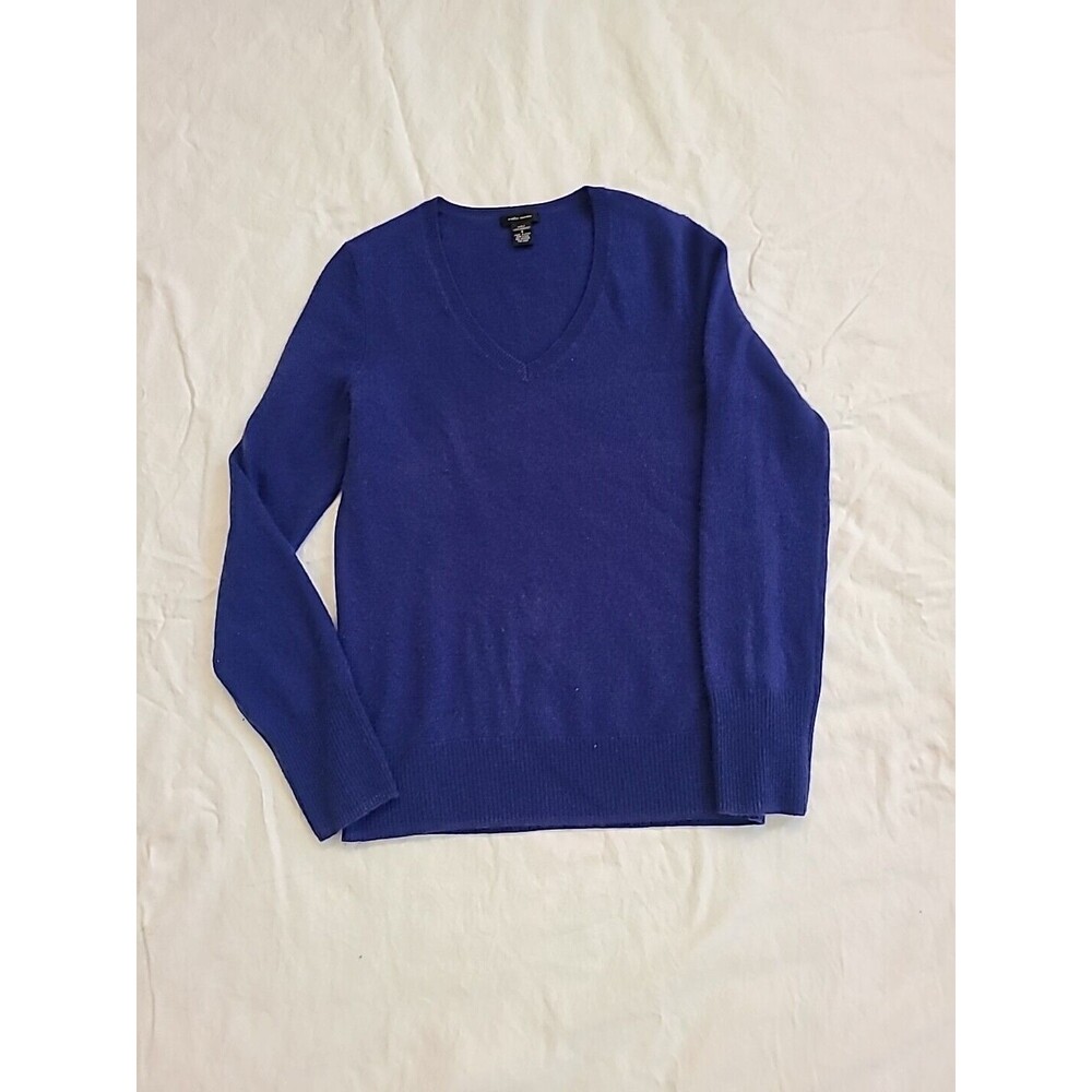 Only Mine Women's 2-ply 100% Cashmere Royal Blue V-neck Pullover Sweater Size S